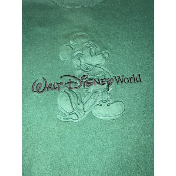Vintage Disney world Mickey Mouse embossed embroidered green sweatshirt small - Picture 3 of 7